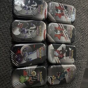 Pokemon Mini Tin Display Black Bolt and White Flare Sealed, 8 Tins LOOK AT PICS